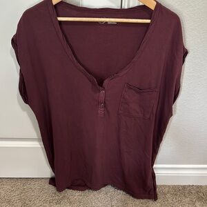 Aerie Maroon Cuffed Sleeve T-Shirt Relaxed Fit